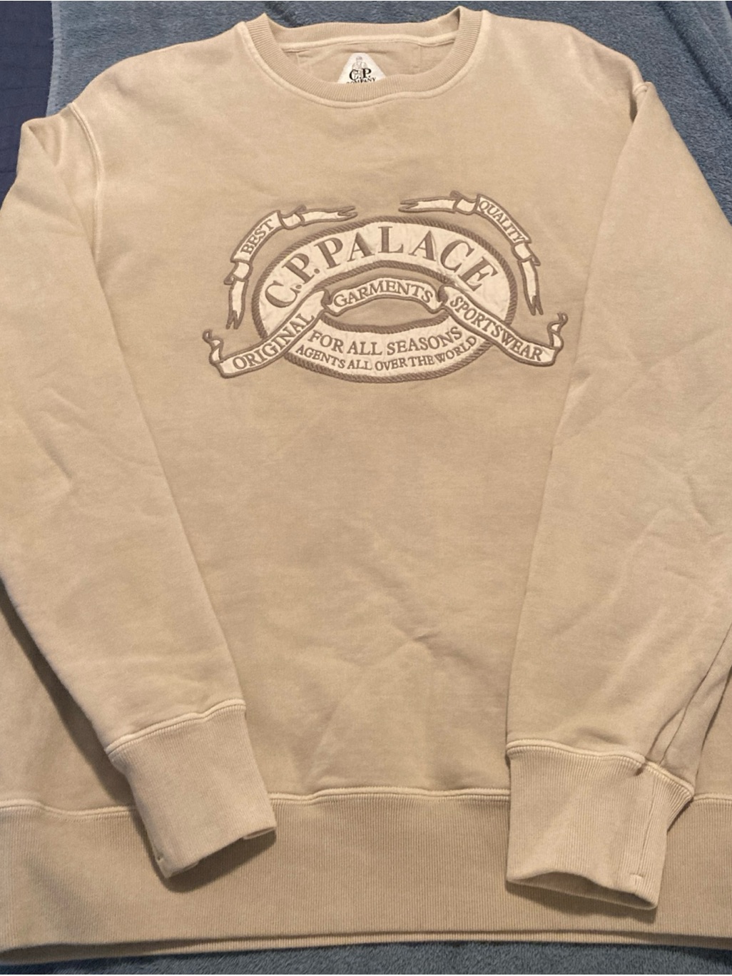 Palace X C.P. Company Men's Beige Logo Crewneck Sweatshirt L
